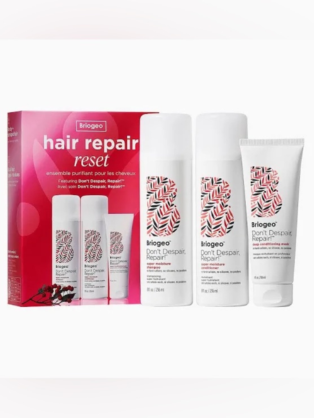 NIB Briogeo Don’t Despair, Repair Rosehip + Algae Hair Repair Reset Set